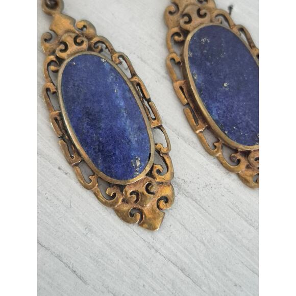 Vintage Sterling Silver Lapis Lazuli Dangle Earrings - Picture 2 of 7